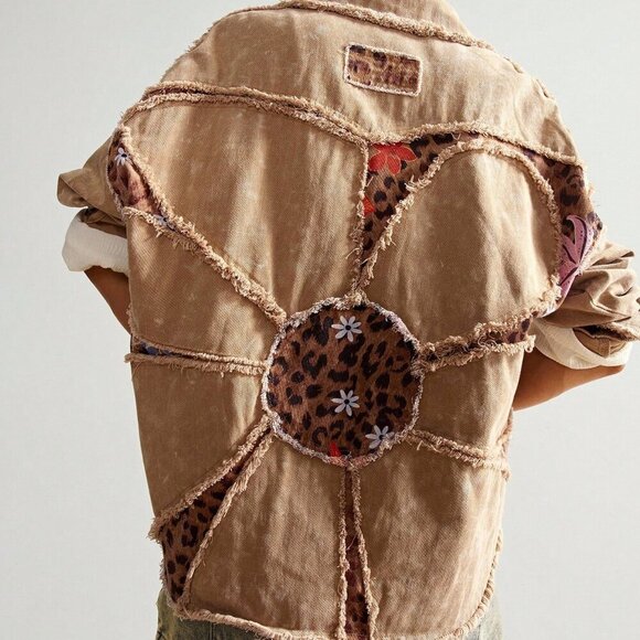 Brown Casual Women's Boho Leopard floral Print Jacket - Picture 7 of 7